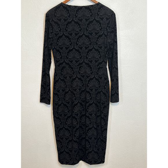 Rachel Roy Dress L Black Velvet Burnout Faux Wrap Asymmetrical Zip High Low Hem - Picture 6 of 16